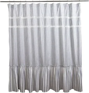 Eastern 100% Cotton Gray Farmhouse Shower Curtain with Lace Trim, Shabby Chic Shower Curtains for Bathroom, Country Cottage Ruffled Fabric Shower Curtain Washable 72 x 72