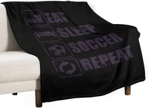 Eat Sleep Soccer Repeat Comfortable Fleece Throw Blanket Warm Picnic Blankets for Sofa Couch Bed Outdoor