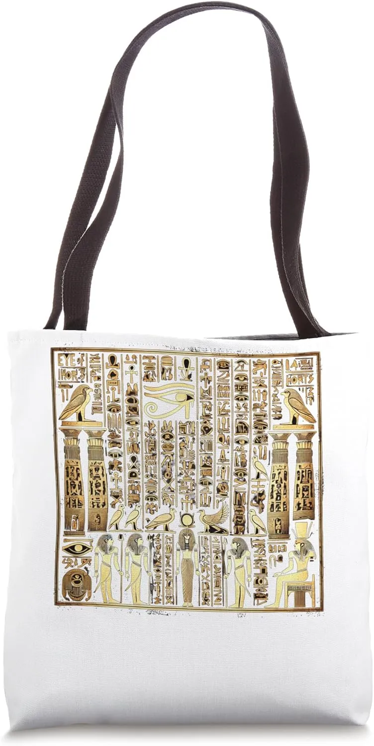 Egypt Hieroglyph Columns Gold Symbol Magic Graphic Tote Bag