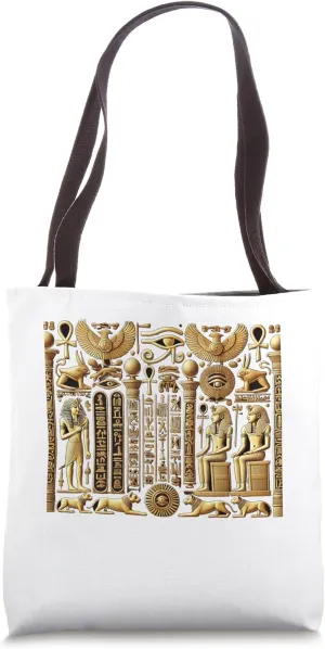 Egypt Hieroglyph Columns Gold Symbol Magic Graphic Tote Bag