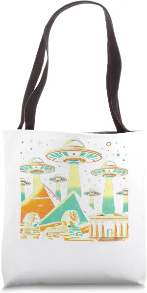 Egypt UFO Beams Over Pyramids And Ruins Night Scene Tote Bag