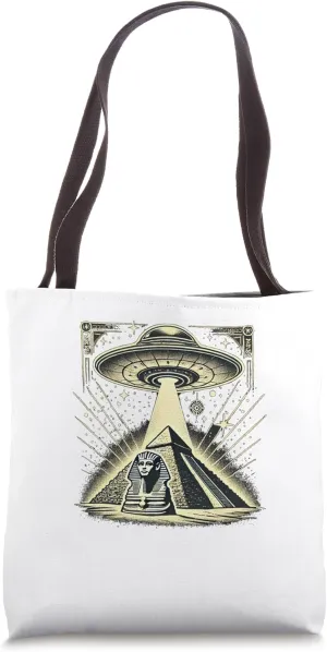 Egypt UFO Scroll Scan Light Pyramids Graphic Tote Bag