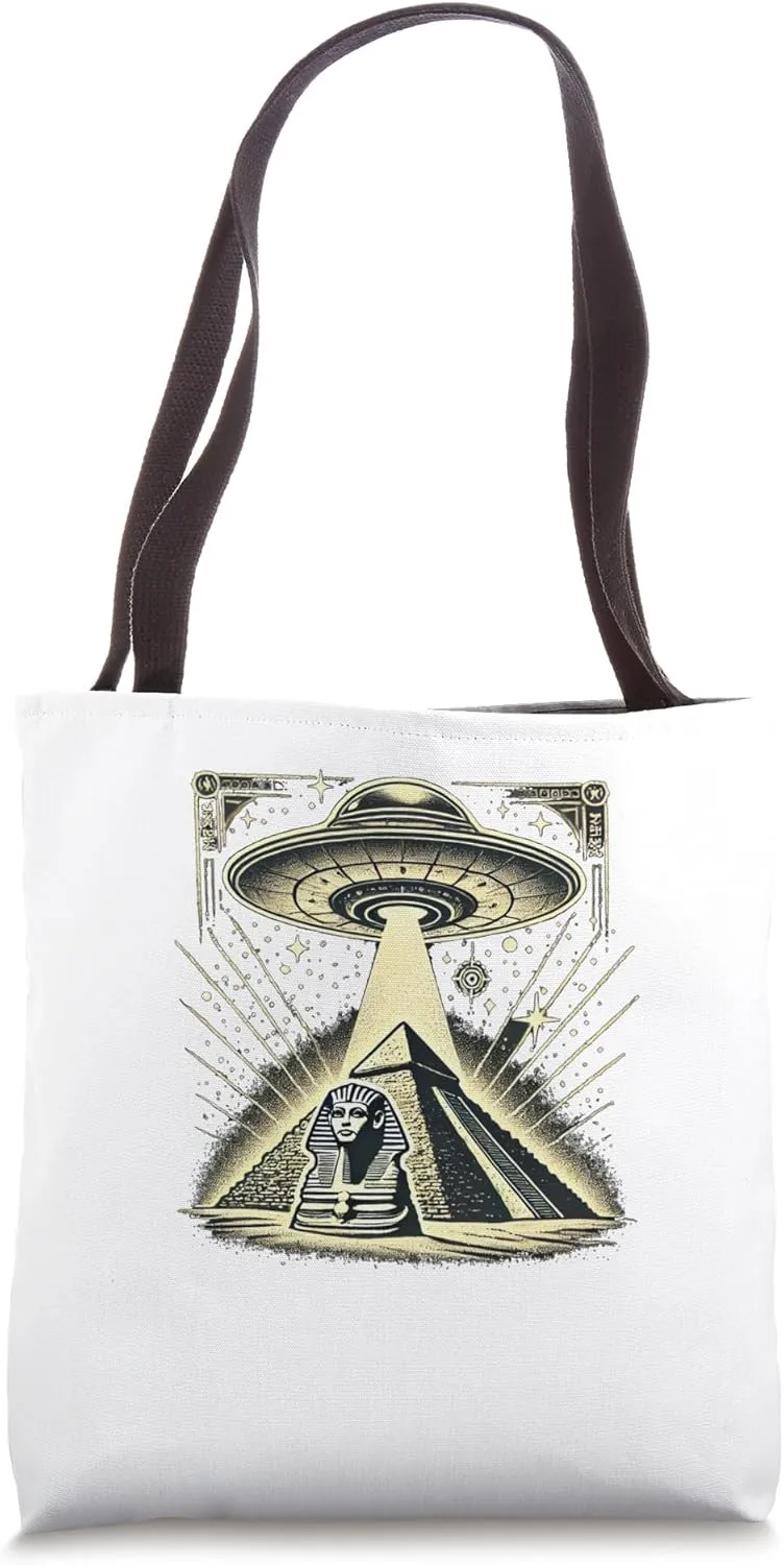Egypt UFO Scroll Scan Light Pyramids Graphic Tote Bag