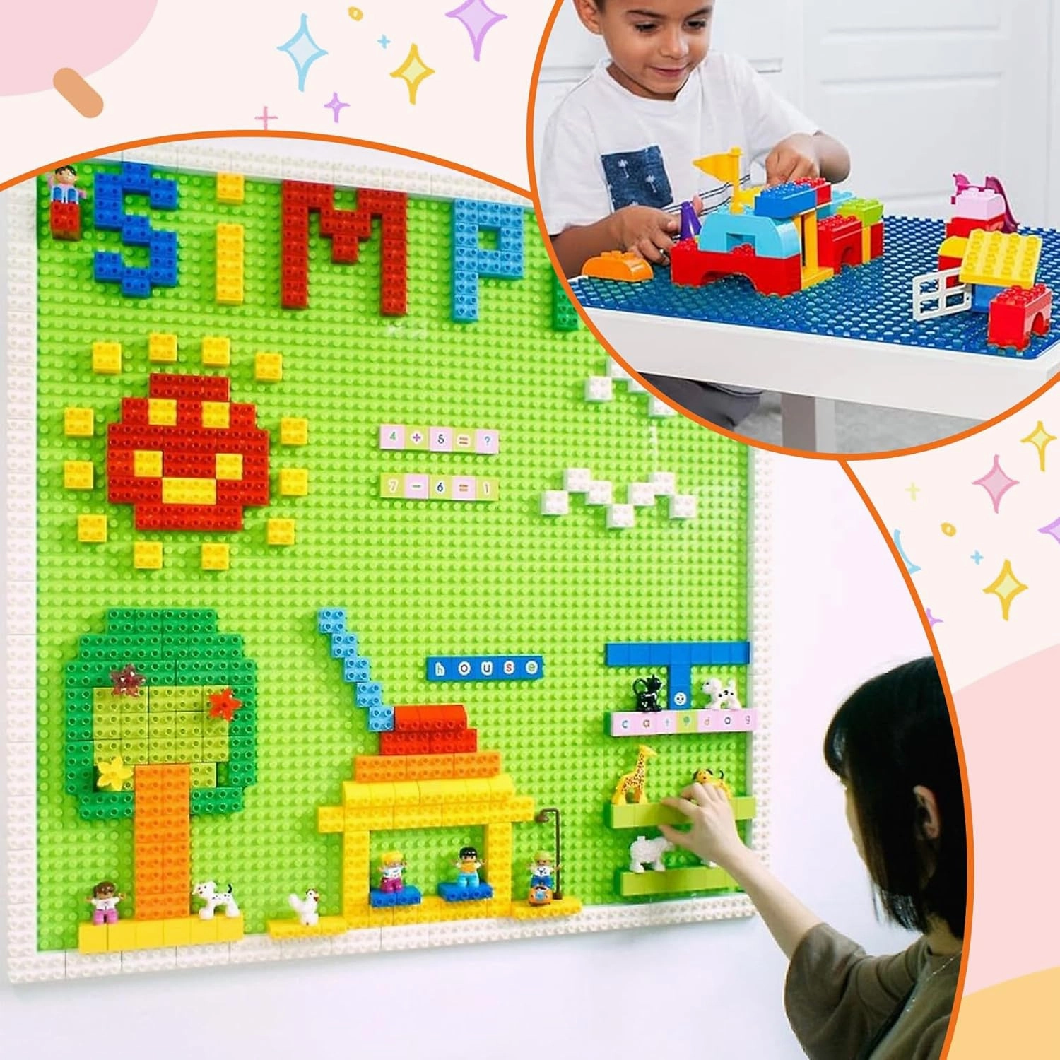 EKIND Self Adhesive Building Brick Plates, 10 inch x 10 inch Base Plates with Adhere for Toy Bricks, STEM Activities & Display Table (6 Pack, Gray)