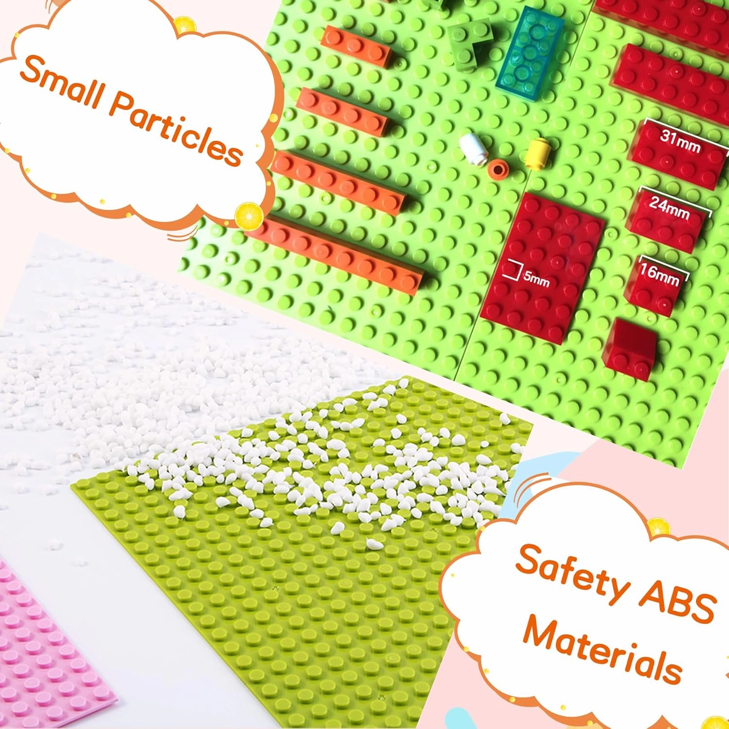 EKIND Self Adhesive Building Brick Plates, 10 inch x 10 inch Base Plates with Adhere for Toy Bricks, STEM Activities & Display Table (6 Pack, Gray)
