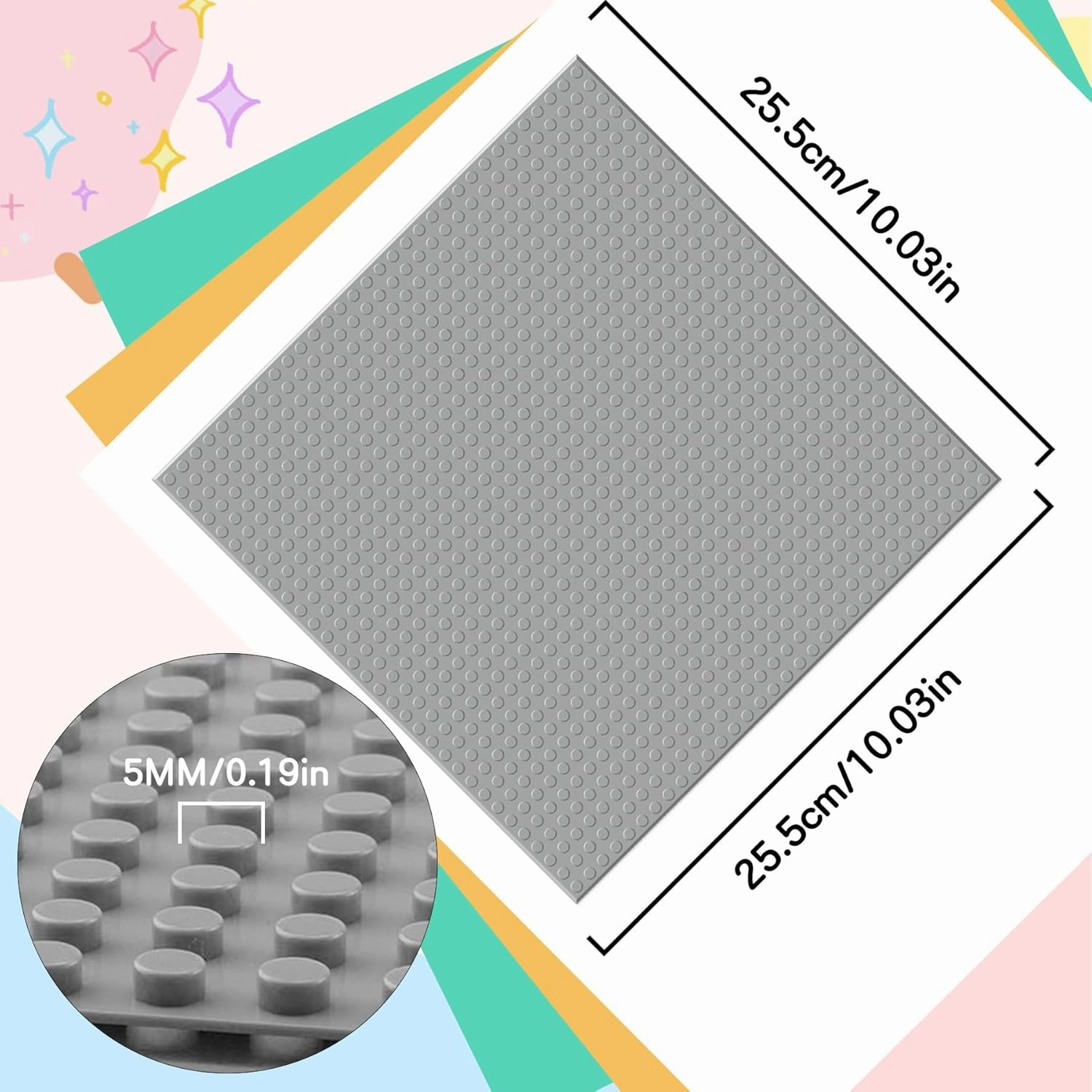 EKIND Self Adhesive Building Brick Plates, 10 inch x 10 inch Base Plates with Adhere for Toy Bricks, STEM Activities & Display Table (6 Pack, Gray)