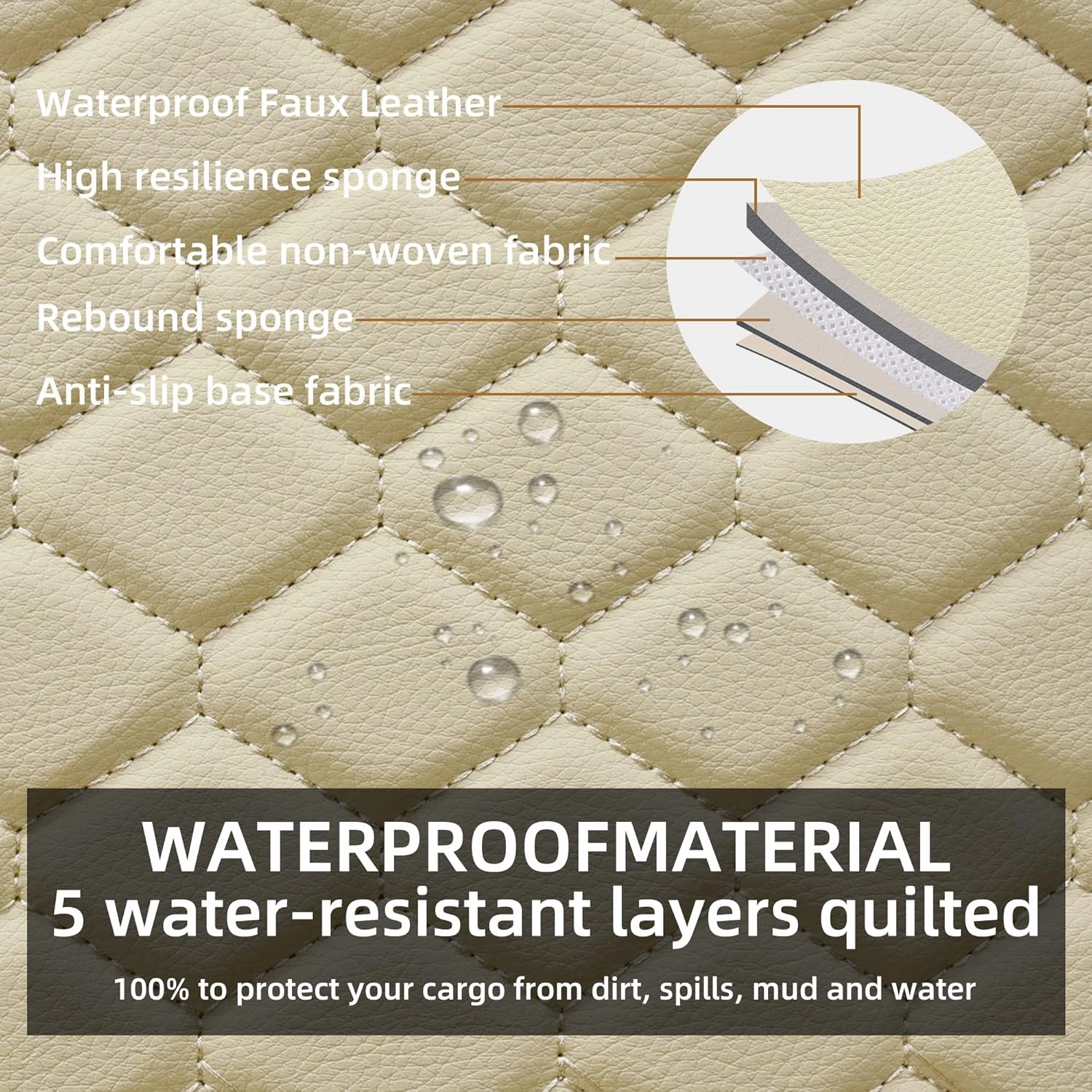 Elantrip Auto Car Seat Covers Leather Car Seat Protector for Women Airbag Compatible Diamond Pattern PU Seat Cover Universal Fitness 2PCs Beige