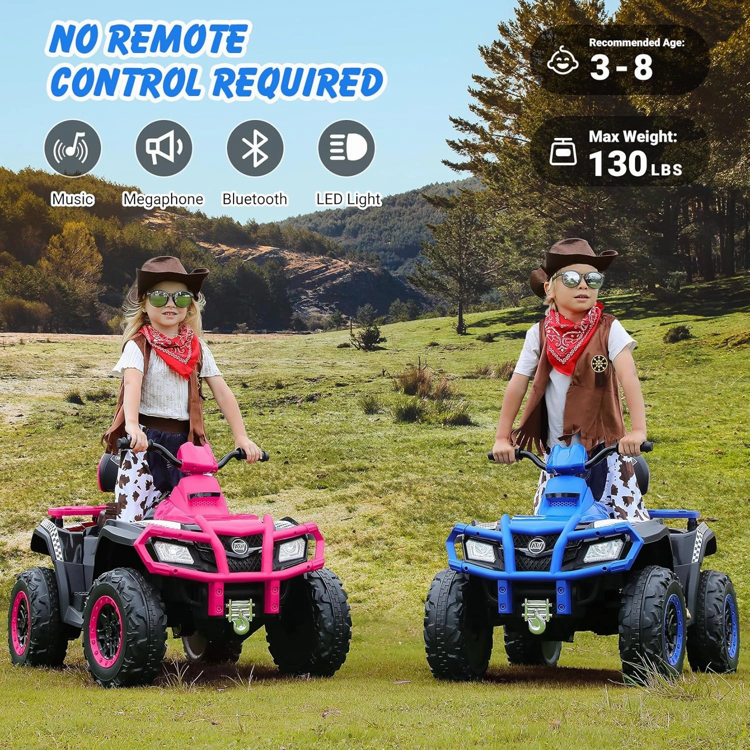 ELEMARA 24V 2 Seater Ride on ATV for Big Kids,4x4 Kids ATV 4 Wheeler Ride on Toy with 400W Powerful Motors, 5mph Max Speed,Kid Four Wheeler,LED Headlights,Music,Electric Ride on Car,Blue