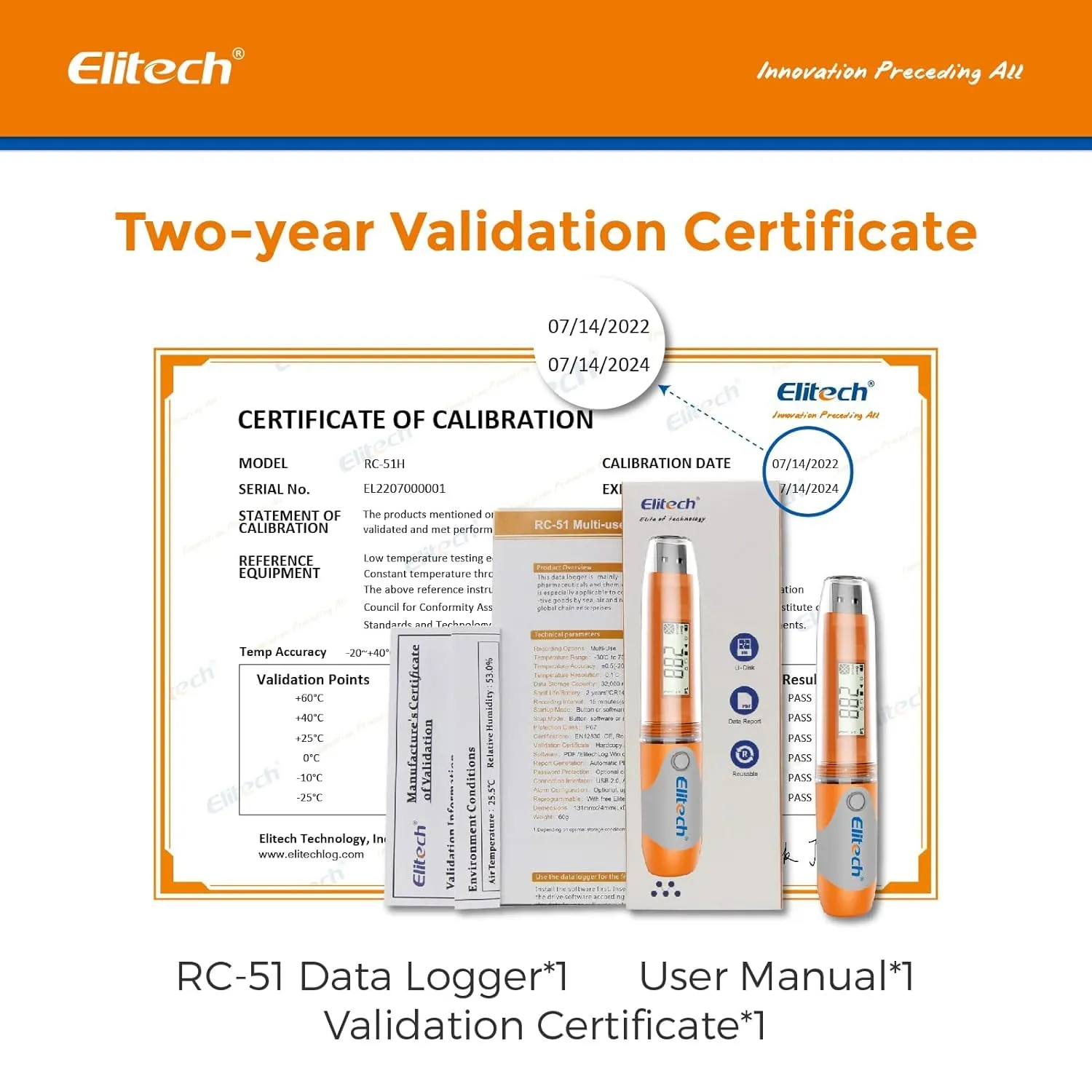 Elitech RC-51 Digital Temperature Data Logger USB Reusable 32000 Points