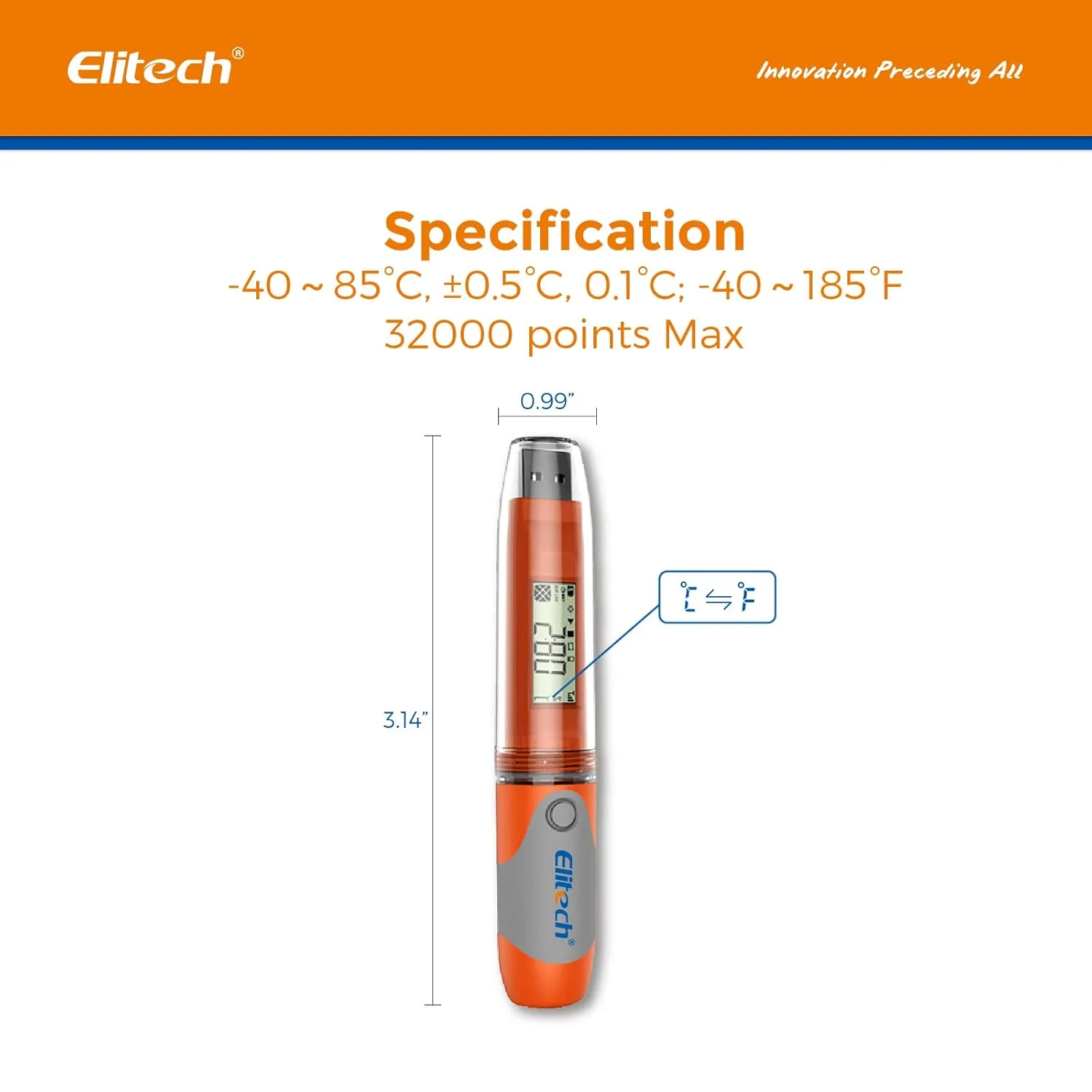 Elitech RC-51 Digital Temperature Data Logger USB Reusable 32000 Points