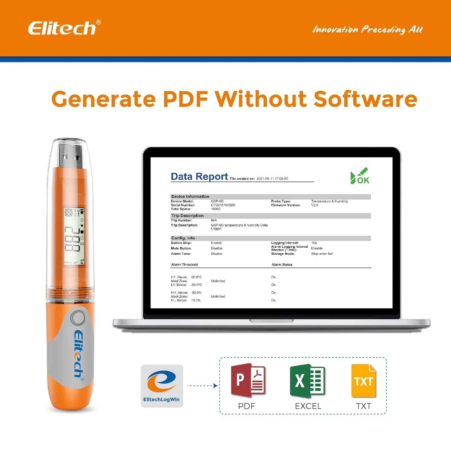 Elitech RC-51 Digital Temperature Data Logger USB Reusable 32000 Points