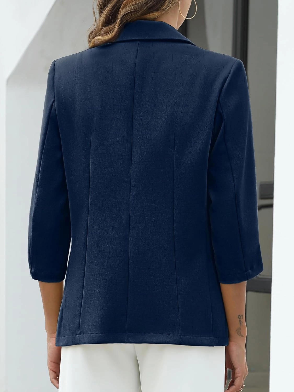 ELLEVEN Women's Linen Blazer 3/4 Ruched Sleeves, Lightweight Slim Fit Jackets with Pockets Half Lining