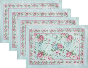 Elrene Home Fashions Spring Summer Vintage Floral Garden Cottage Bordered Placemats, Set of 4, 13"x19"