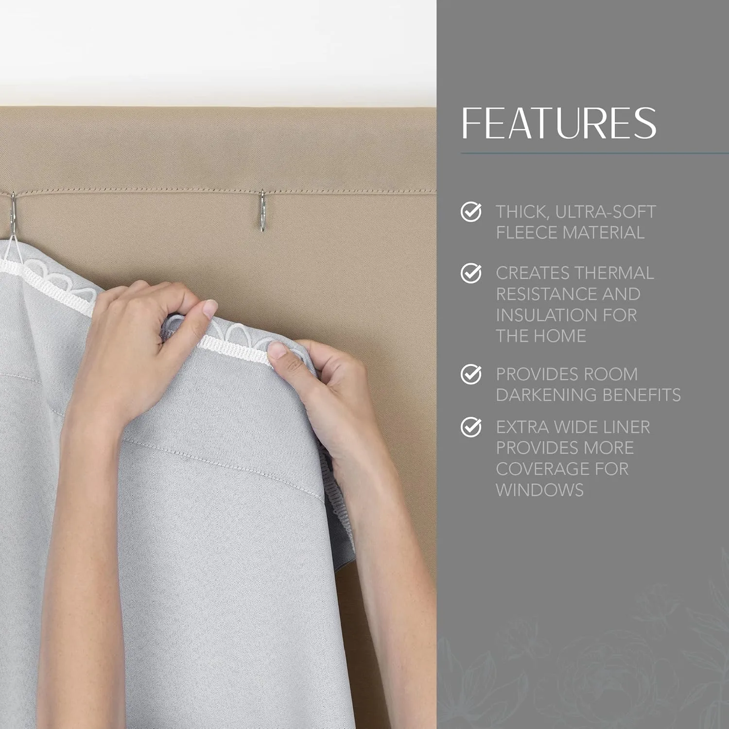 Elrene Home Fashions SunVeil Extra-Wide Thermal Blackout Curtain Liner with YarnLock Technology, Single Panel, Light Grey, 40 in x 80 in (1 Liner)