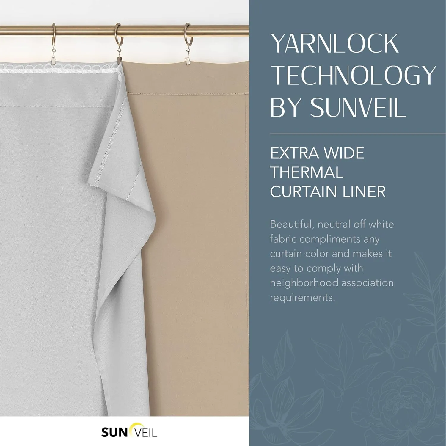 Elrene Home Fashions SunVeil Extra-Wide Thermal Blackout Curtain Liner with YarnLock Technology, Single Panel, Light Grey, 40 in x 80 in (1 Liner)