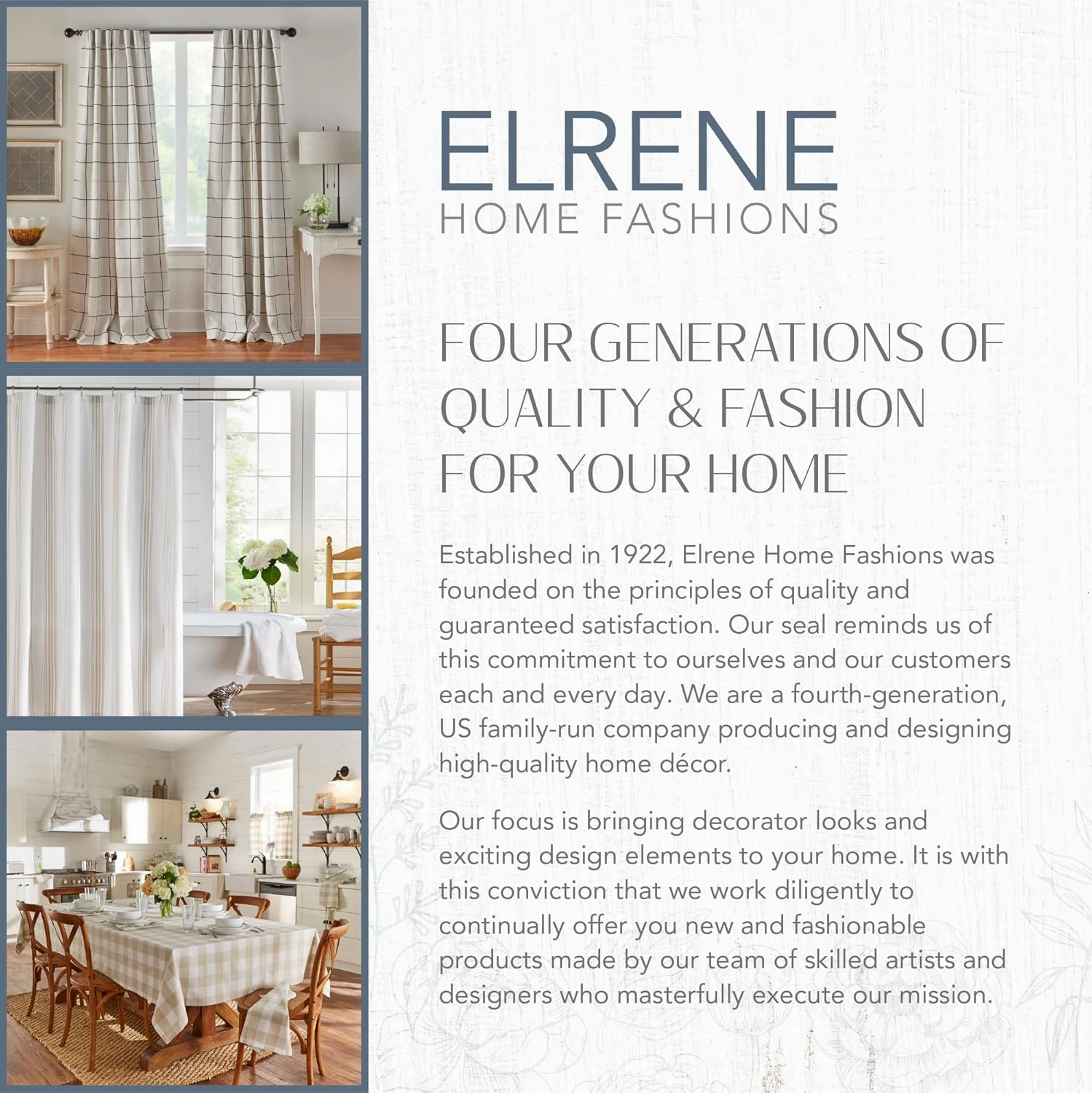 Elrene Home Fashions Farmhouse Living Buffalo-Check Shower Curtain, 72" x 72", Gray/White