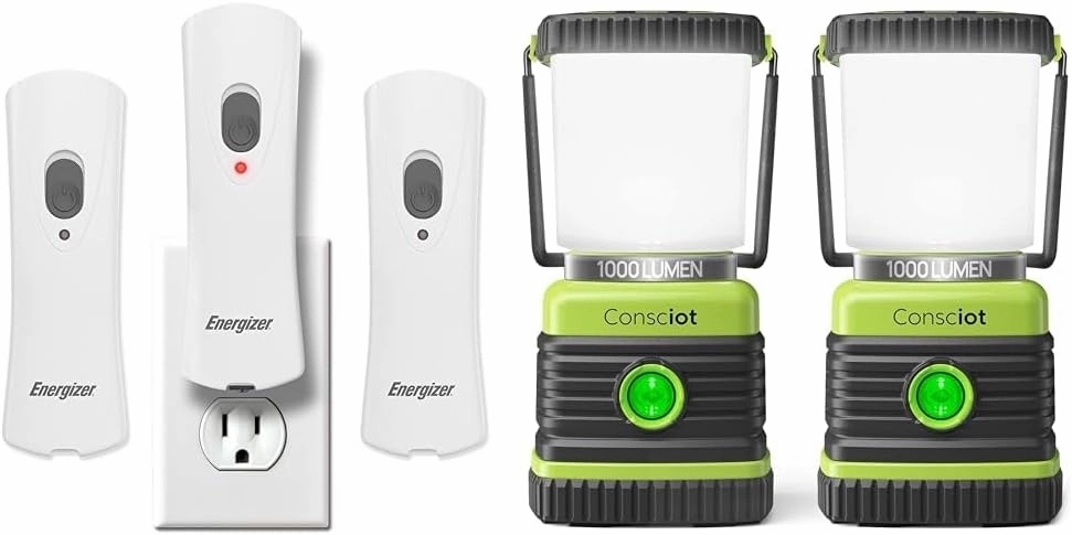Energizer LED Rechargeable Plug-in Flashlights Emergency Home Power Failure Light (3-Pack)   LED Camping Lantern, 1000LM, 4 Light Modes, IPX4 Waterproof Tent Lights (2-Pack)