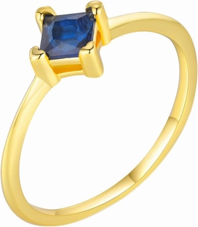 Engagement Rings for Woman, 9K/14K Yellow Gold 4 MM Blue Square Lab Created Sapphire Simple 4 Claws Gemstone Band Ring Size 4-10