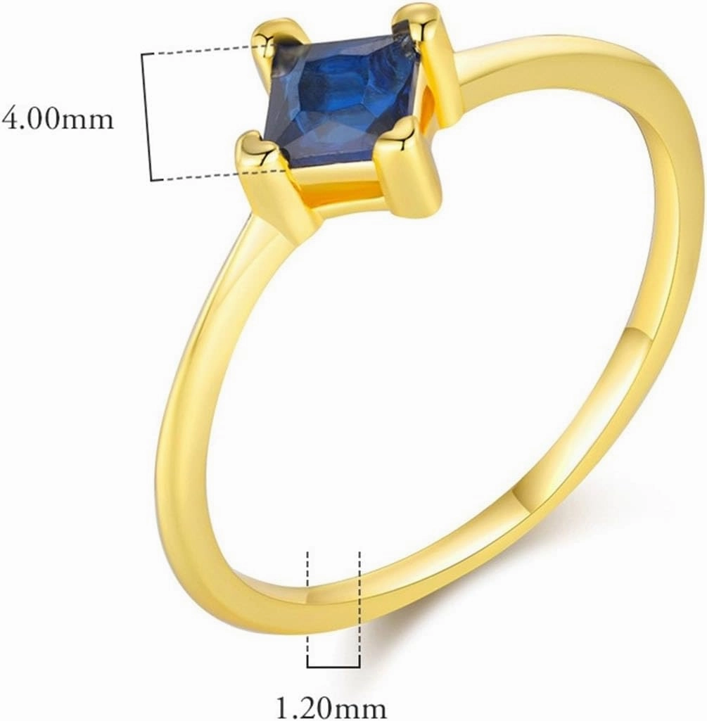 Engagement Rings for Woman, 9K/14K Yellow Gold 4 MM Blue Square Lab Created Sapphire Simple 4 Claws Gemstone Band Ring Size 4-10