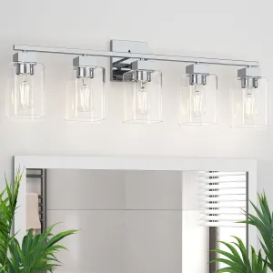 Espird 5 Light Bathroom Vanity Light - Chrome Bathroom Light Fixtures Square Design & UL Certification, 31 Inch Bath Room Light Fixtures Over Mirror for Living Room & Bedroom & Restroom