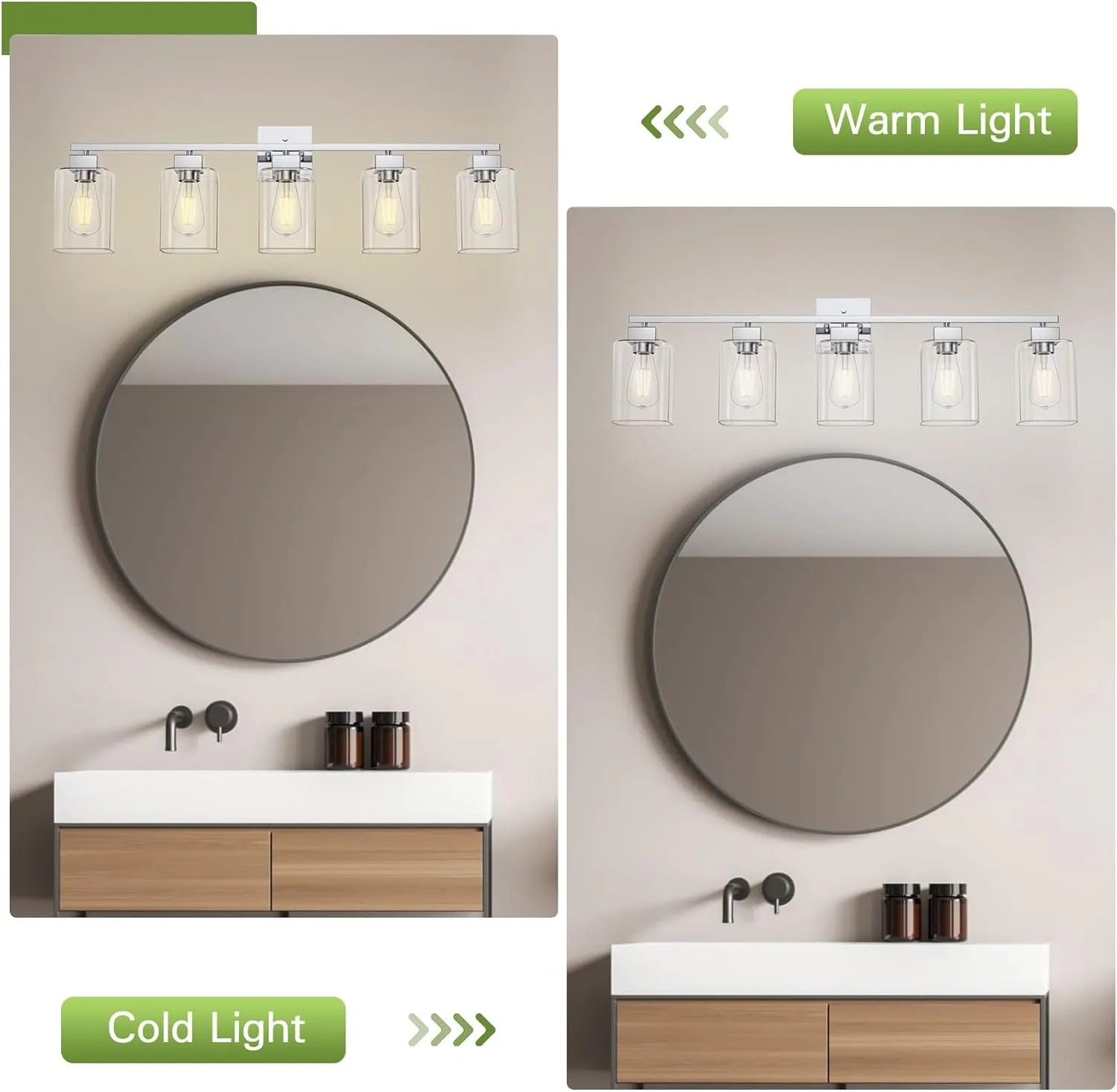 Espird 5 Light Bathroom Vanity Light - Chrome Bathroom Light Fixtures Square Design & UL Certification, 31 Inch Bath Room Light Fixtures Over Mirror for Living Room & Bedroom & Restroom