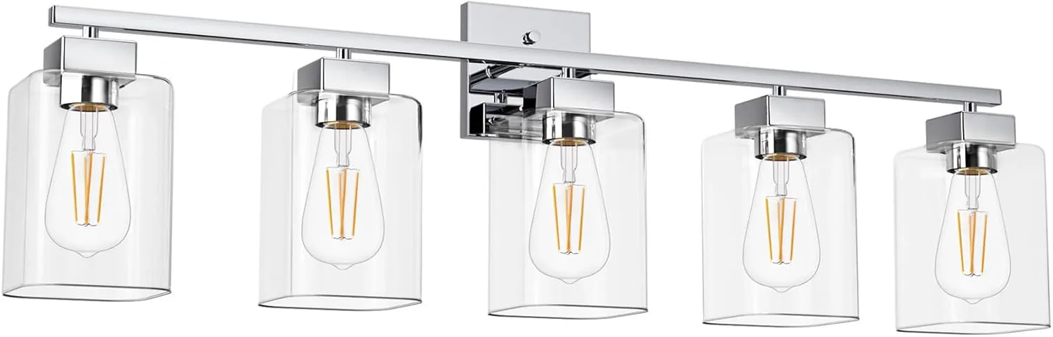 Espird 5 Light Bathroom Vanity Light - Chrome Bathroom Light Fixtures Square Design & UL Certification, 31 Inch Bath Room Light Fixtures Over Mirror for Living Room & Bedroom & Restroom