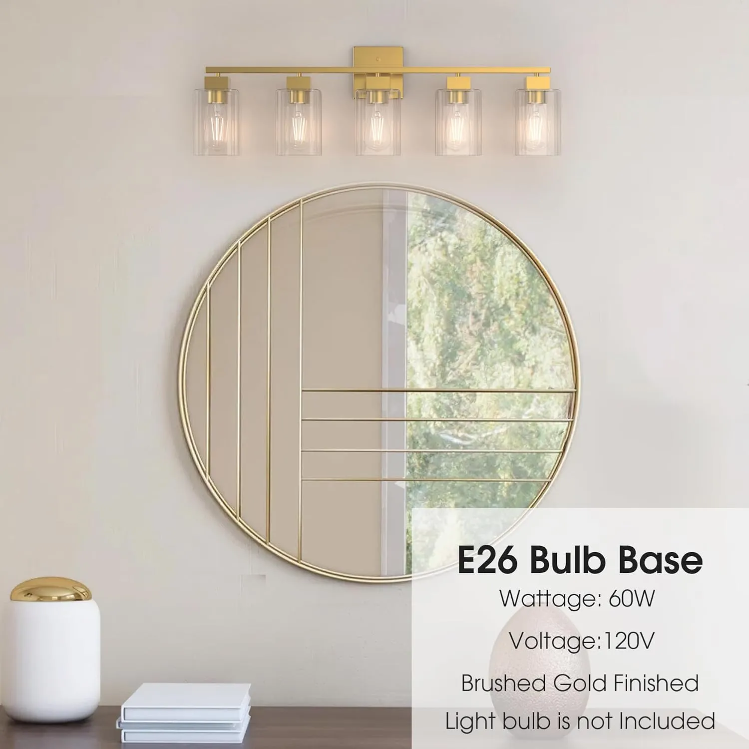 Espird 5 Light Vanity Light - Brass Gold Light Fixture Square Design & UL Certification, 31 Inch Long Gold Bathroom & Bedroom Light Fixtures Over Mirror