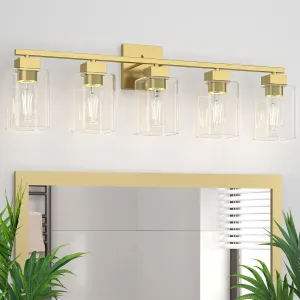 Espird 5 Light Vanity Light - Brass Gold Light Fixture Square Design & UL Certification, 31 Inch Long Gold Bathroom & Bedroom Light Fixtures Over Mirror