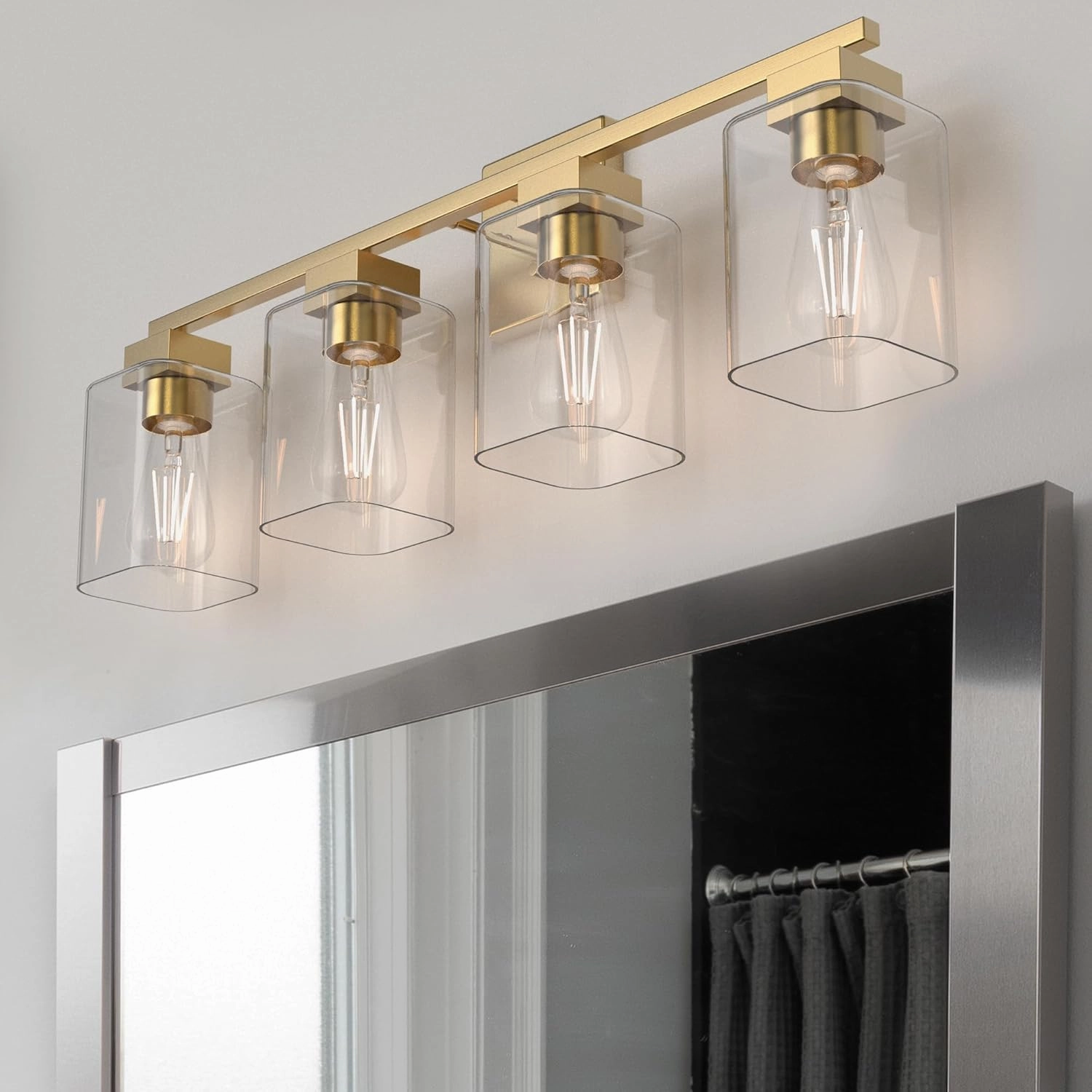 Espird 4 Light Bathroom Vanity Light - Brass Gold Light Fixture Square Design & UL Certification, Vintage Light Fixtures Over Mirror for Bedroom