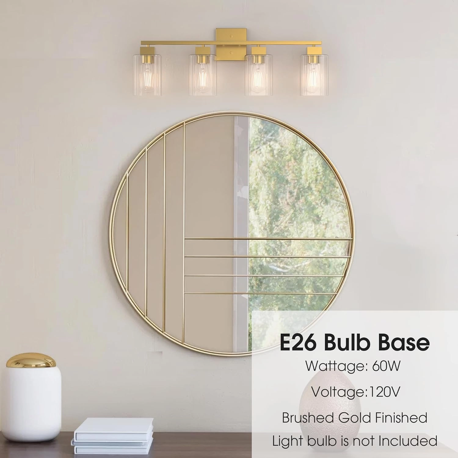 Espird 4 Light Bathroom Vanity Light - Brass Gold Light Fixture Square Design & UL Certification, Vintage Light Fixtures Over Mirror for Bedroom