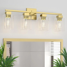 Espird 4 Light Bathroom Vanity Light - Brass Gold Light Fixture Square Design & UL Certification, Vintage Light Fixtures Over Mirror for Bedroom