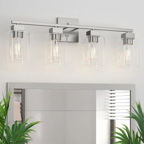 Espird 4 Light Bathroom Vanity Light - Brush Nickel Matte Vanity Lights Square Design & UL Certification & Square 26” Silver Bathroom Lights Fixture Over Mirror, Brush Nickel Light for Bedroom