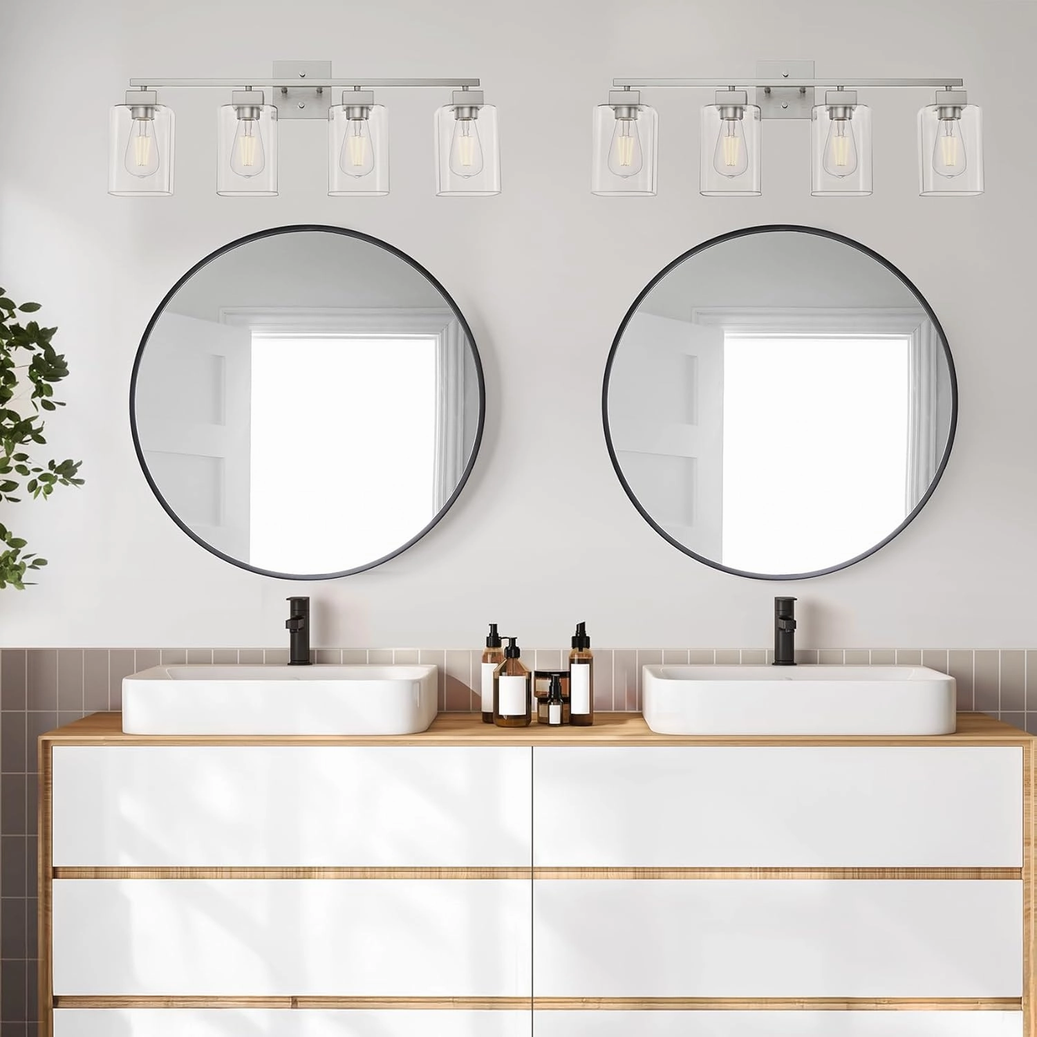 Espird 4 Light Bathroom Vanity Light - Brush Nickel Matte Vanity Lights Square Design & UL Certification & Square 26” Silver Bathroom Lights Fixture Over Mirror, Brush Nickel Light for Bedroom