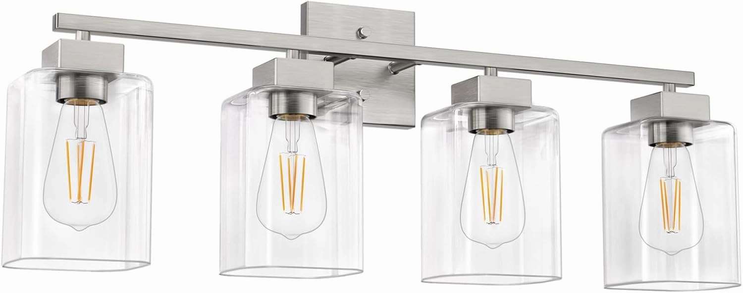 Espird 4 Light Bathroom Vanity Light - Brush Nickel Matte Vanity Lights Square Design & UL Certification & Square 26” Silver Bathroom Lights Fixture Over Mirror, Brush Nickel Light for Bedroom