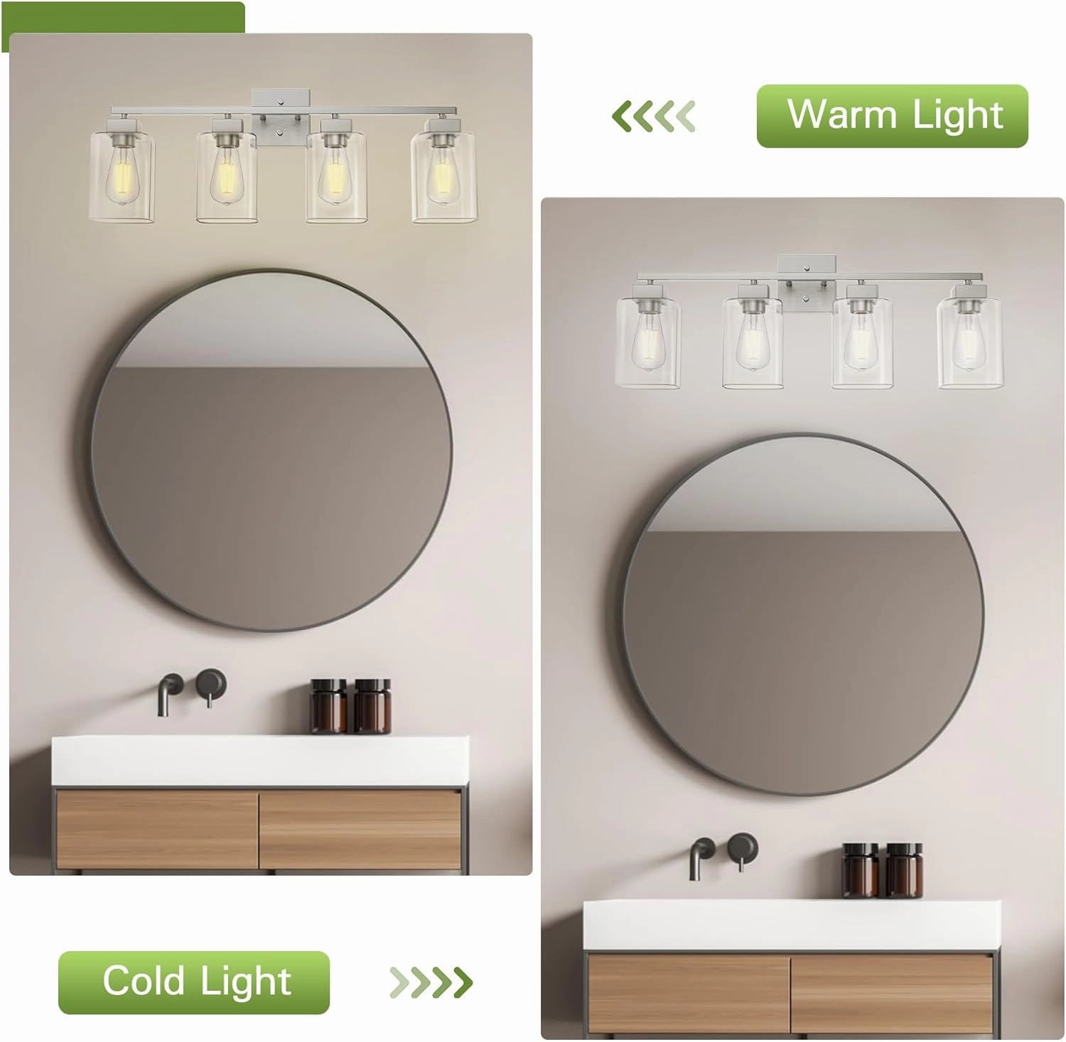 Espird 4 Light Bathroom Vanity Light - Brush Nickel Matte Vanity Lights Square Design & UL Certification & Square 26” Silver Bathroom Lights Fixture Over Mirror, Brush Nickel Light for Bedroom