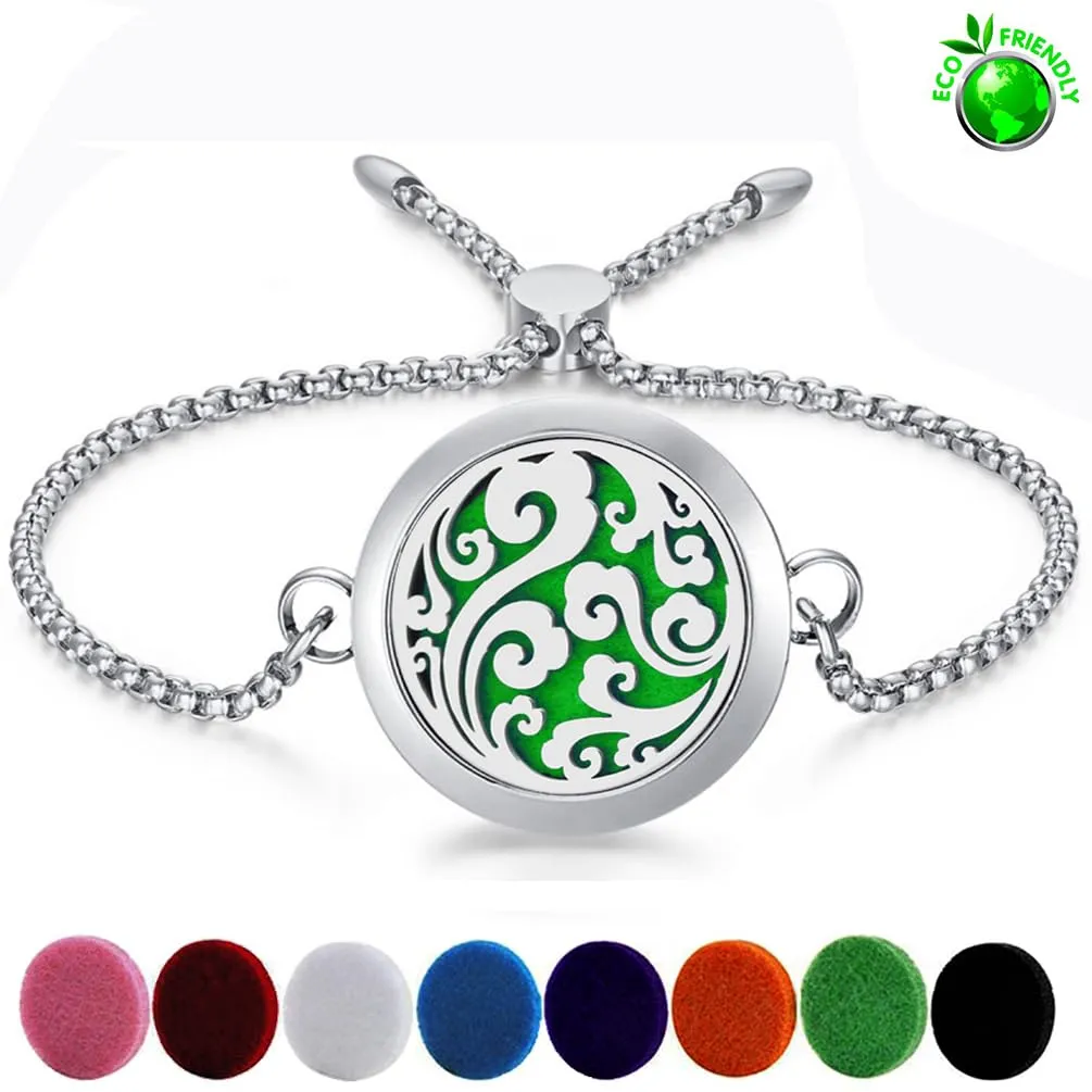 Essential Oil Diffuser Bracelet 30mm Diffuser Locket Chain Lucky Clouds Bracelet Stainless Steel Bracelet Set Adjustable Bracelet Gift for Women Men