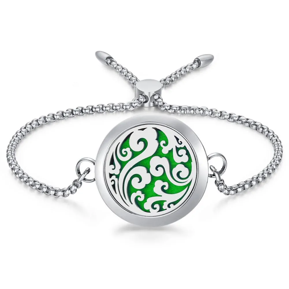 Essential Oil Diffuser Bracelet 30mm Diffuser Locket Chain Lucky Clouds Bracelet Stainless Steel Bracelet Set Adjustable Bracelet Gift for Women Men