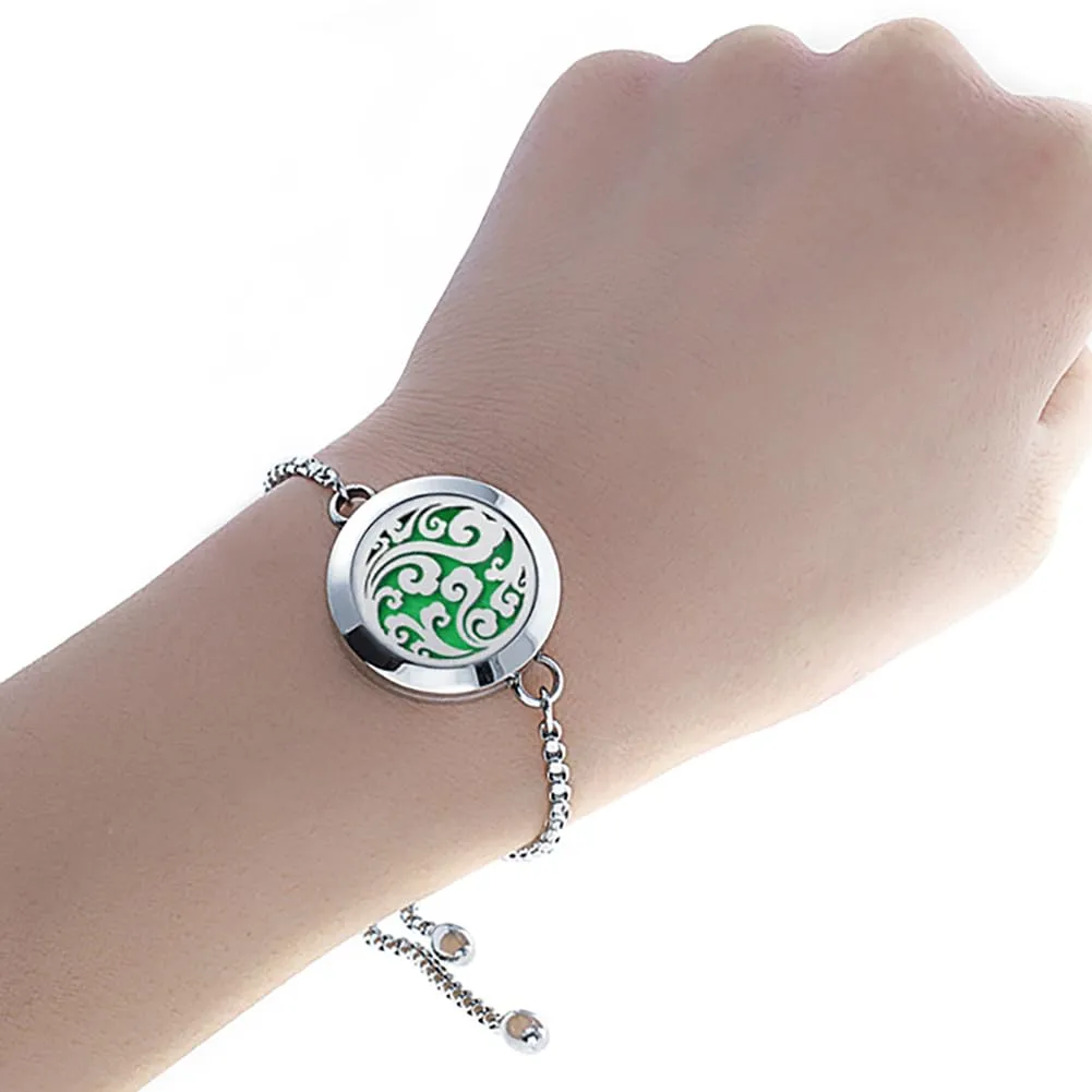 Essential Oil Diffuser Bracelet 30mm Diffuser Locket Chain Lucky Clouds Bracelet Stainless Steel Bracelet Set Adjustable Bracelet Gift for Women Men