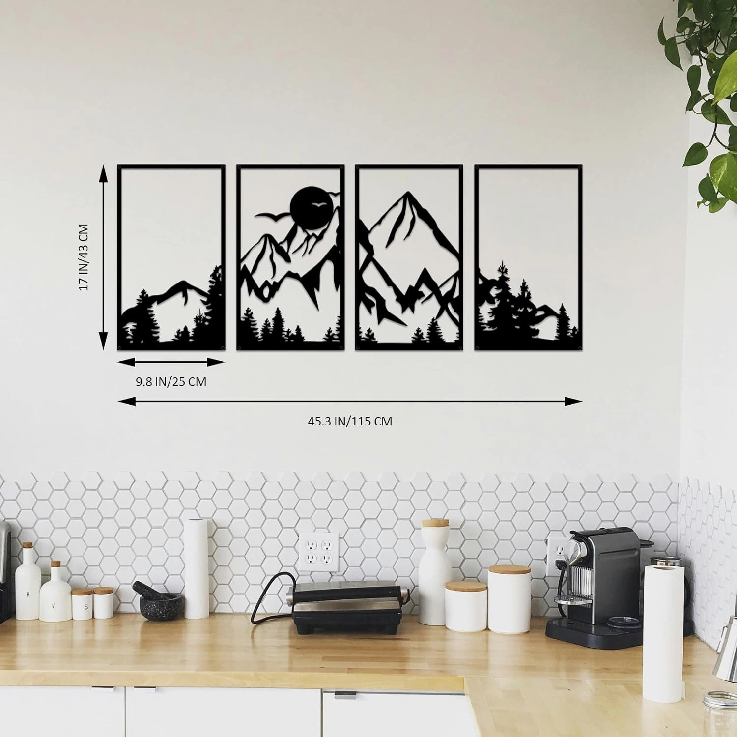 ESTART 4 Pcs Mountain Range Metal Wall Art Decor Summit Metal Wall Sign Rustic Forest Home Decor Sign Mountain Scene Wall Decor Art Hanging for Living Room Bedroom Bathroom Office, 45.3 x 17 Inch