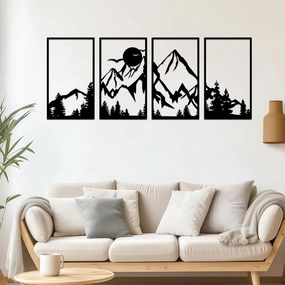 ESTART 4 Pcs Mountain Range Metal Wall Art Decor Summit Metal Wall Sign Rustic Forest Home Decor Sign Mountain Scene Wall Decor Art Hanging for Living Room Bedroom Bathroom Office, 45.3 x 17 Inch