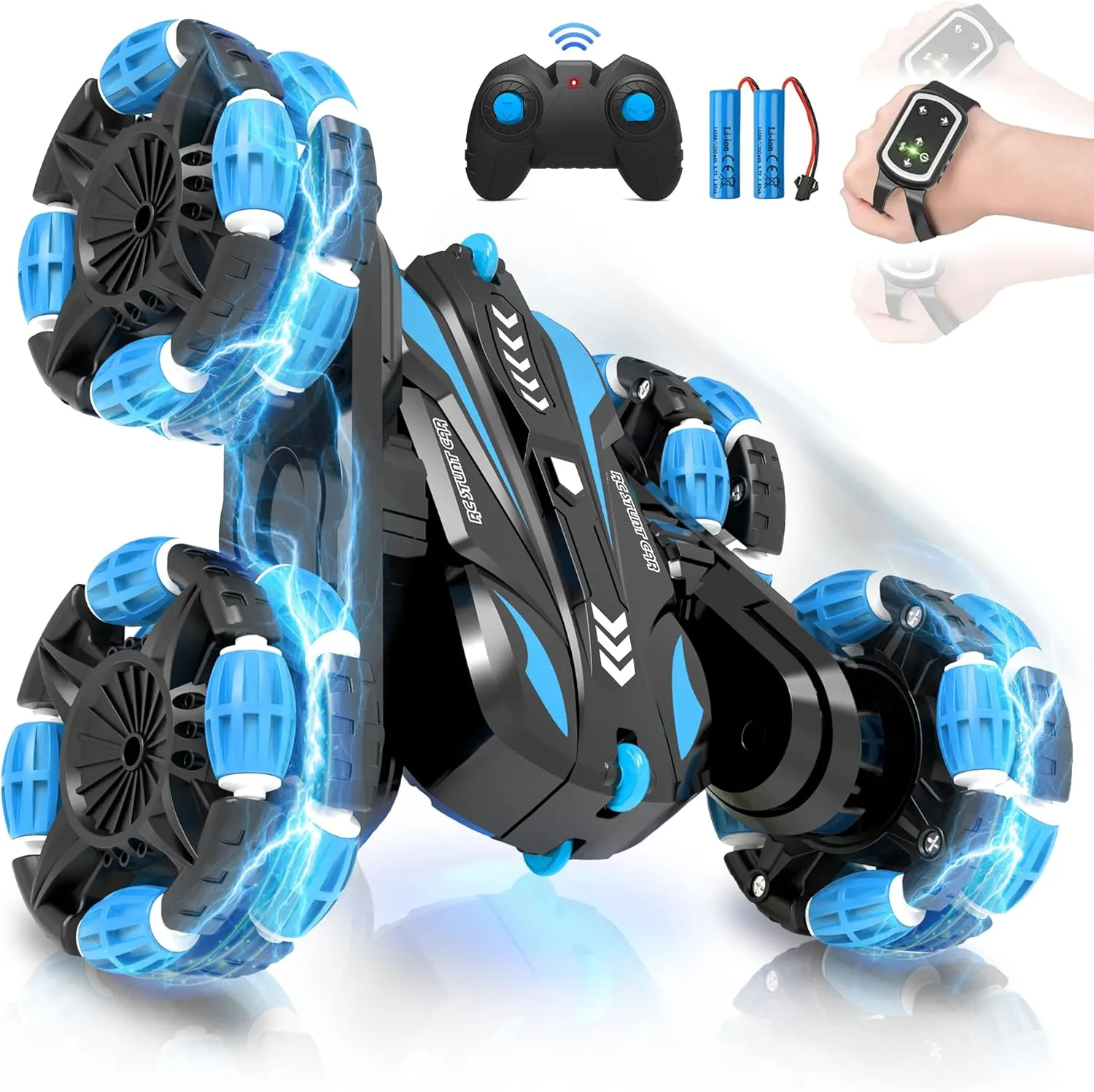 Eulogia Gesture Sensing RC Stunt Car for Kids, Double Sided 360° Flips & Rotating, 40  Mins Playtime, Durable Off-Road Remote Control Car Toys Gifts for Boys Girls Age 5-12 (Blue)