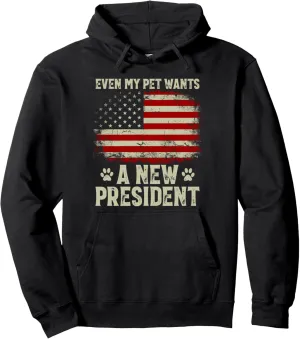 Even My pet Wants A New President Cat Paw American Flag Men Pullover Hoodie