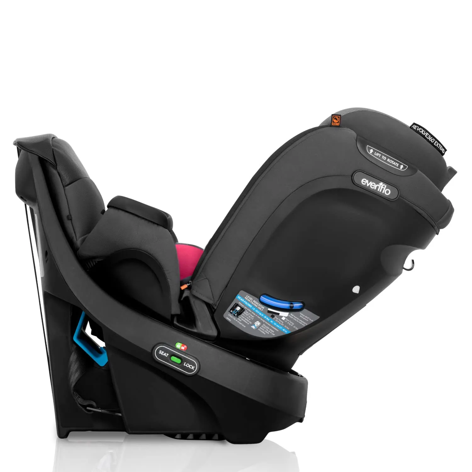Evenflo Revolve360 Extend Convertible Car Seat with 360 Degree Rotation, Extended Rear-Facing, Forward-Facing, Booster Mode, and Secure Latch Install, Rowe Pink