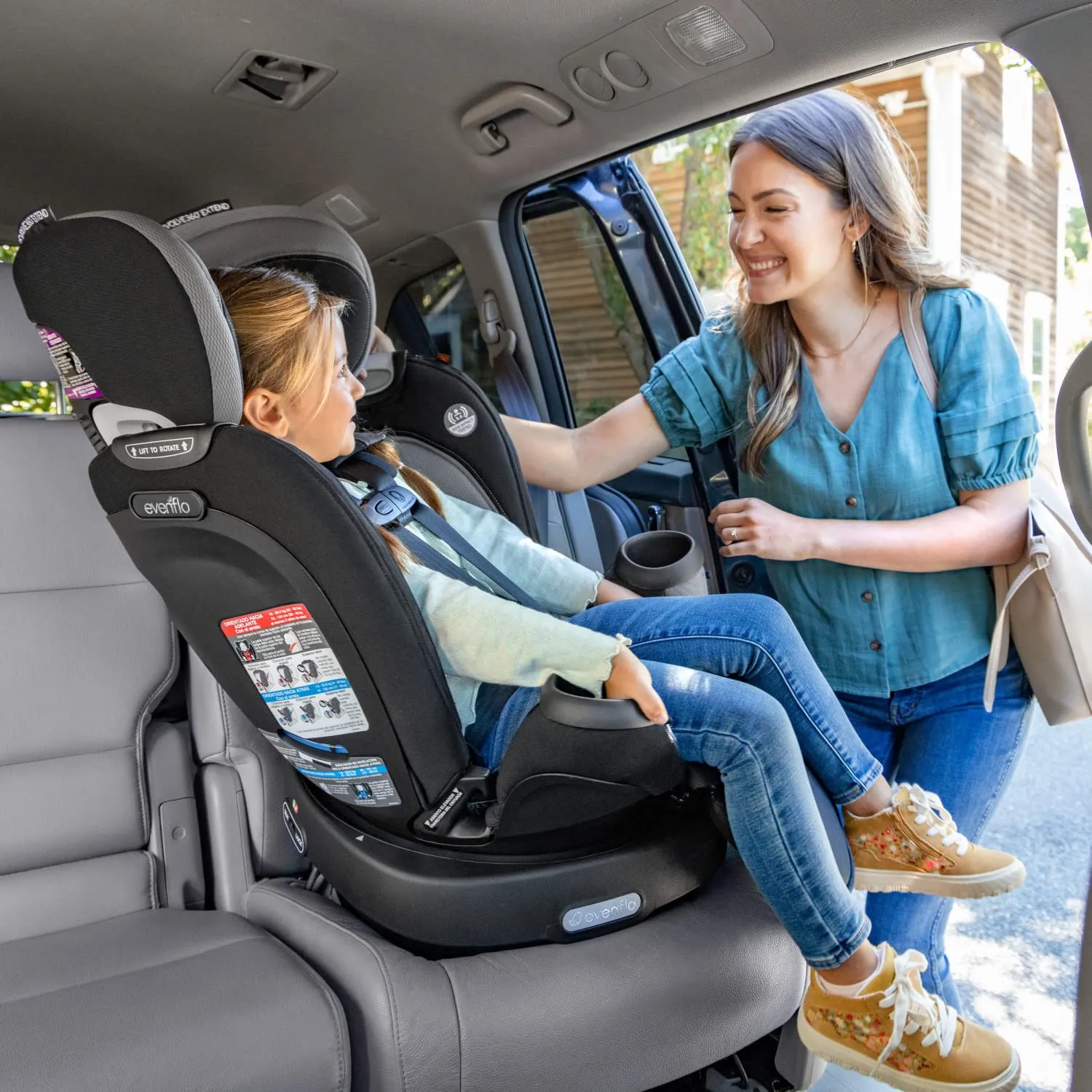Evenflo Revolve360 Extend Convertible Car Seat with 360 Degree Rotation, Extended Rear-Facing, Forward-Facing, Booster Mode, and Secure Latch Install, Rowe Pink