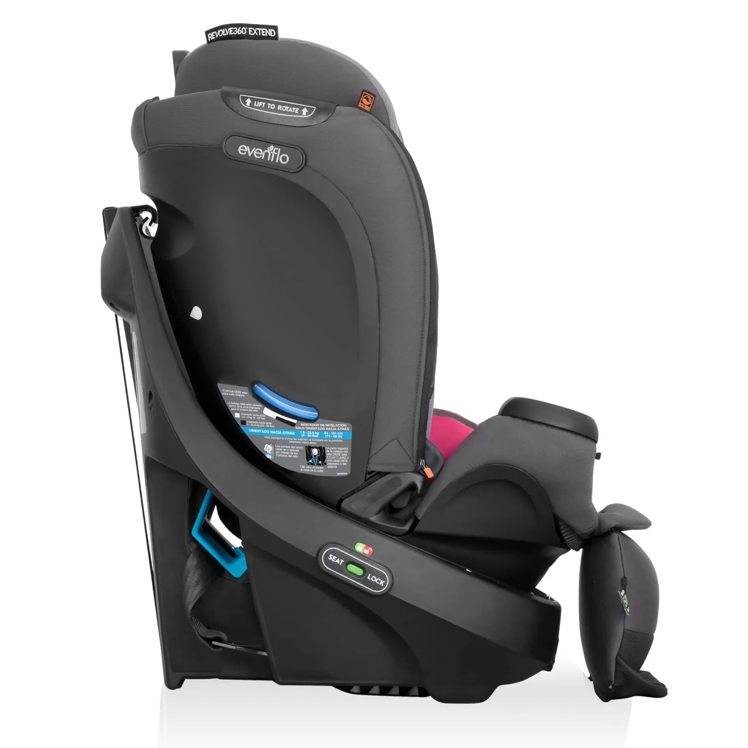 Evenflo Revolve360 Extend Convertible Car Seat with 360 Degree Rotation, Extended Rear-Facing, Forward-Facing, Booster Mode, and Secure Latch Install, Rowe Pink