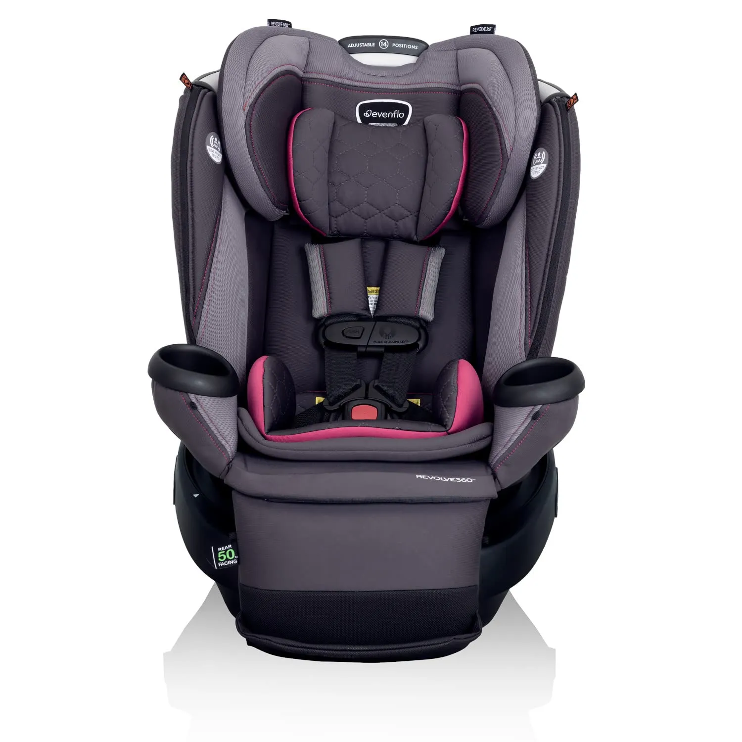 Evenflo Revolve360 Extend Convertible Car Seat with 360 Degree Rotation, Extended Rear-Facing, Forward-Facing, Booster Mode, and Secure Latch Install, Rowe Pink