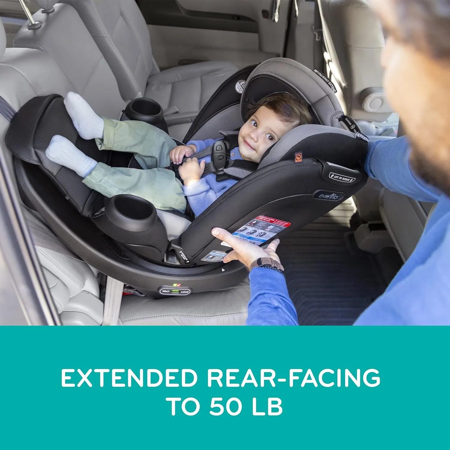Evenflo Revolve360 Extend Convertible Car Seat with 360 Degree Rotation, Extended Rear-Facing, Forward-Facing, Booster Mode, and Secure Latch Install, Rowe Pink