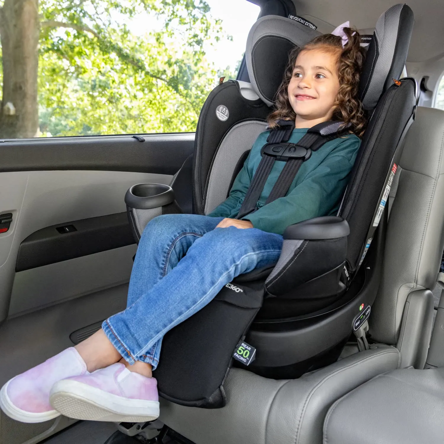 Evenflo Revolve360 Extend Convertible Car Seat with 360 Degree Rotation, Extended Rear-Facing, Forward-Facing, Booster Mode, and Secure Latch Install, Rowe Pink