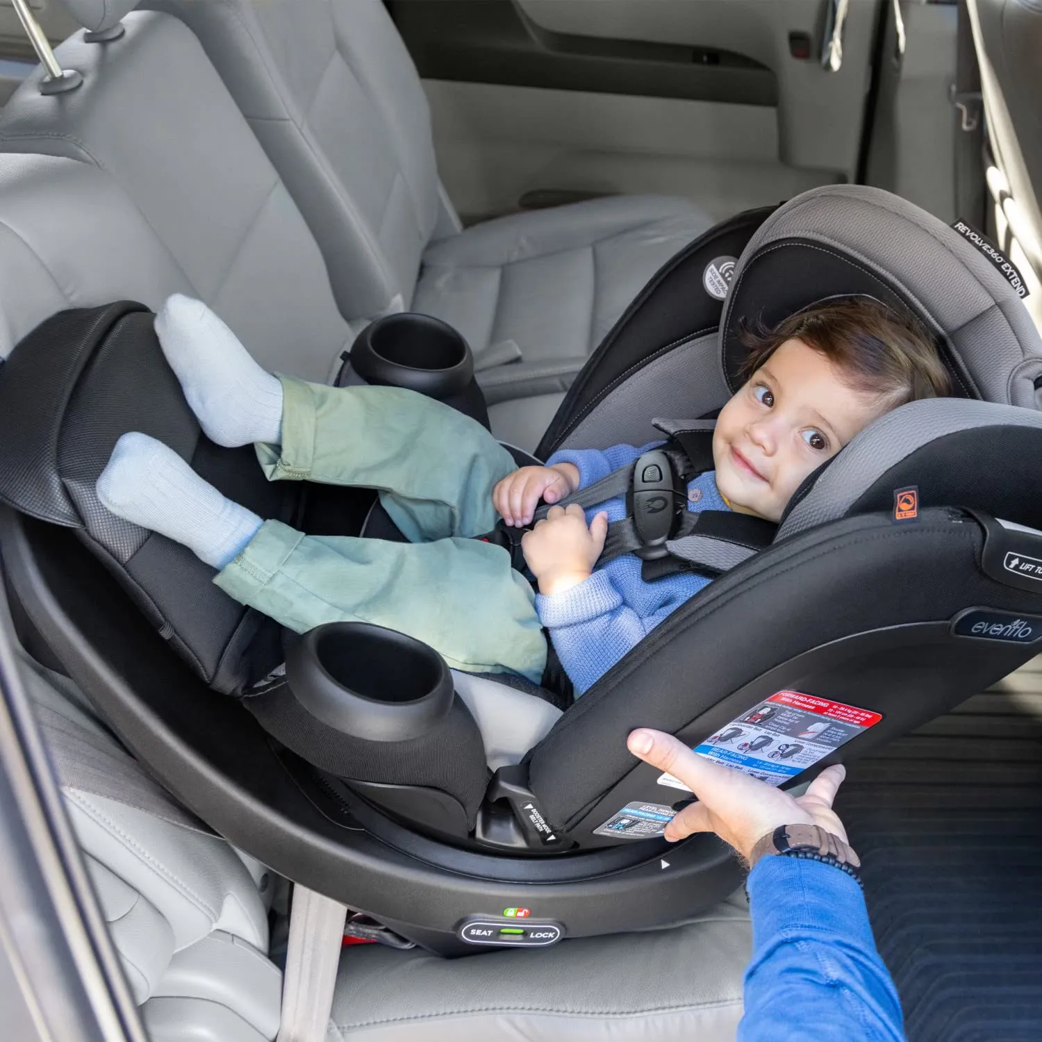 Evenflo Revolve360 Extend Convertible Car Seat with 360 Degree Rotation, Extended Rear-Facing, Forward-Facing, Booster Mode, and Secure Latch Install, Rowe Pink