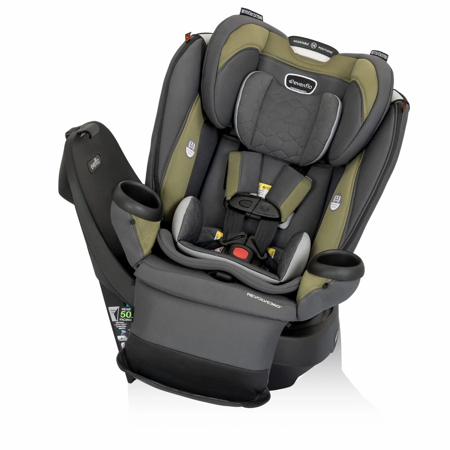 Evenflo Revolve360 Extend Convertible Car Seat with 360 Degree Rotation, Extended Rear-Facing, Forward-Facing, Booster Mode, and Secure Latch Install, Rockland Green